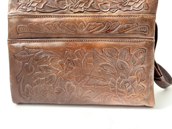 Mexican Made Hand Tooled 1970's Brown Leather Pur… - image 6