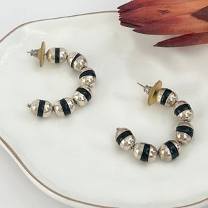 Vintage Black & Silver Open Hoop Earrings