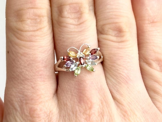 Butterfly Figural Rainbow Gemstone Split Shank St… - image 12