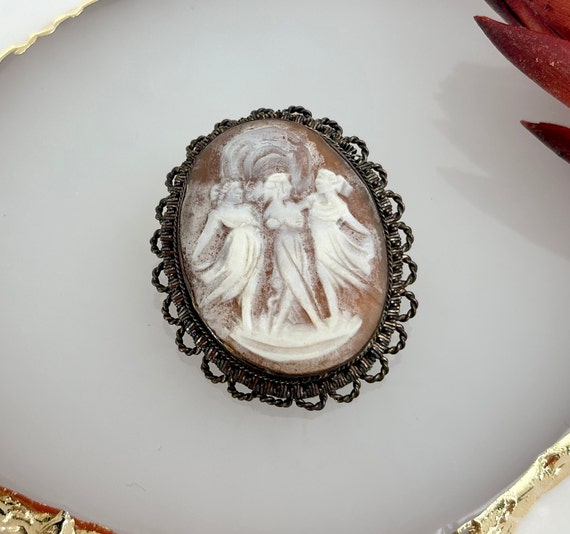 Rare Cameo Three Dancing Graces Carved Shell Came… - image 2