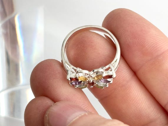 Butterfly Figural Rainbow Gemstone Split Shank St… - image 11