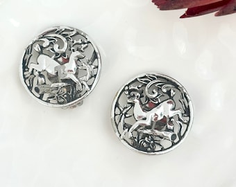 Vintage Sarah Covently Leaping Deer Silver Tone Clip On Earrings