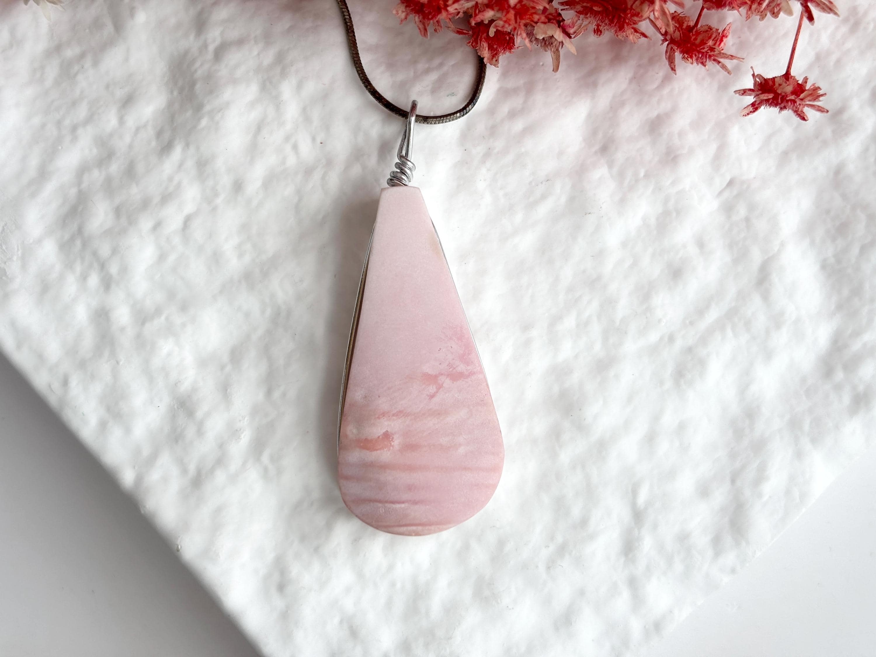 Natural Mother of Pearl Teardrop Shaped Snake Chain Solid Sterling