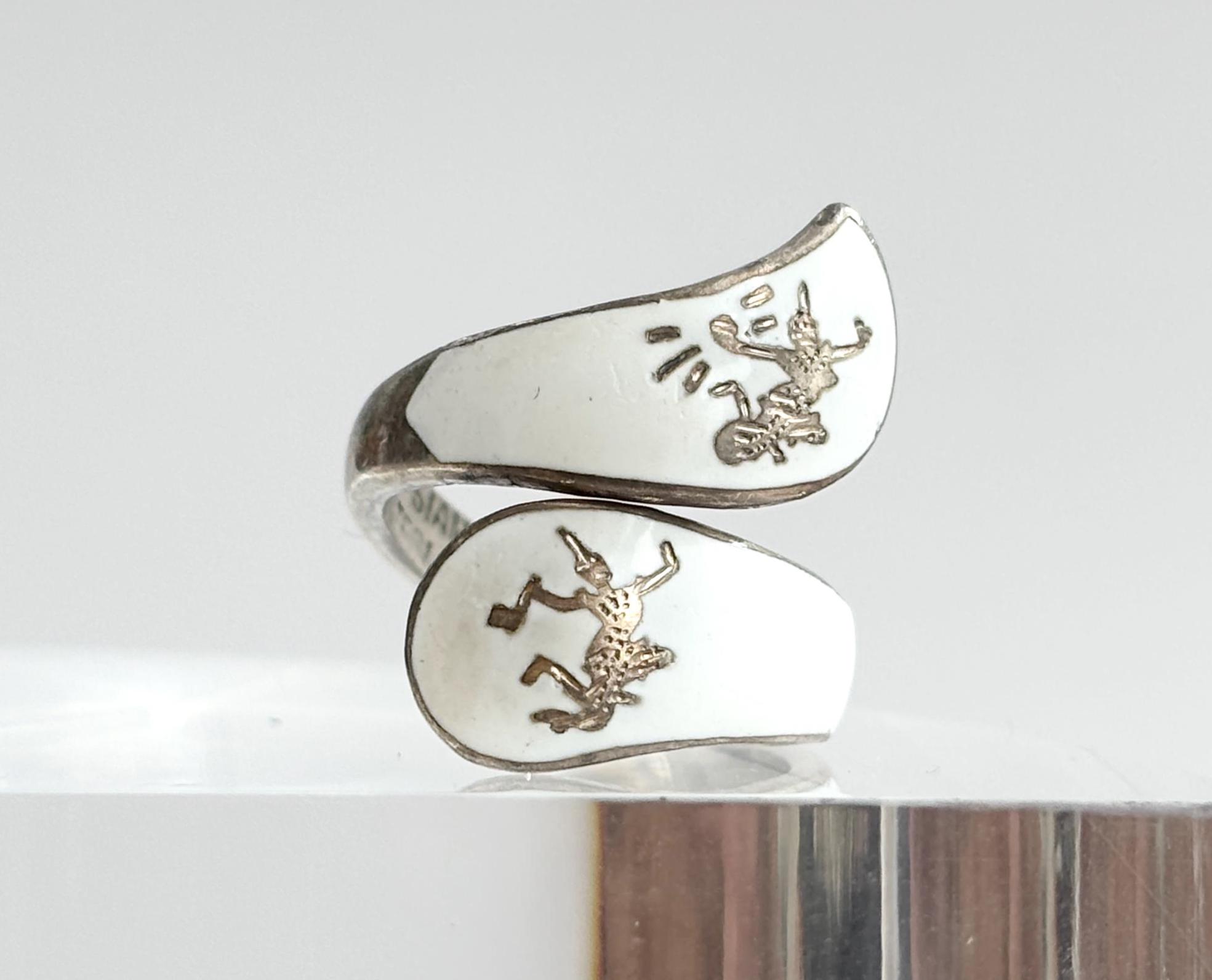 Bague Vintage Argent 925 Siam - Taille 51, Décor Niellé Danseuse, Occasion