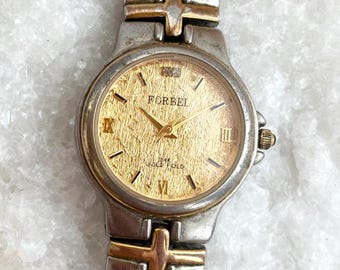 Forbel 24k Gold Foil Dual Dual Toned Swiss Movement Quartz Analog Vintage Unisex Wristwatch - 26mm - WORKS!
