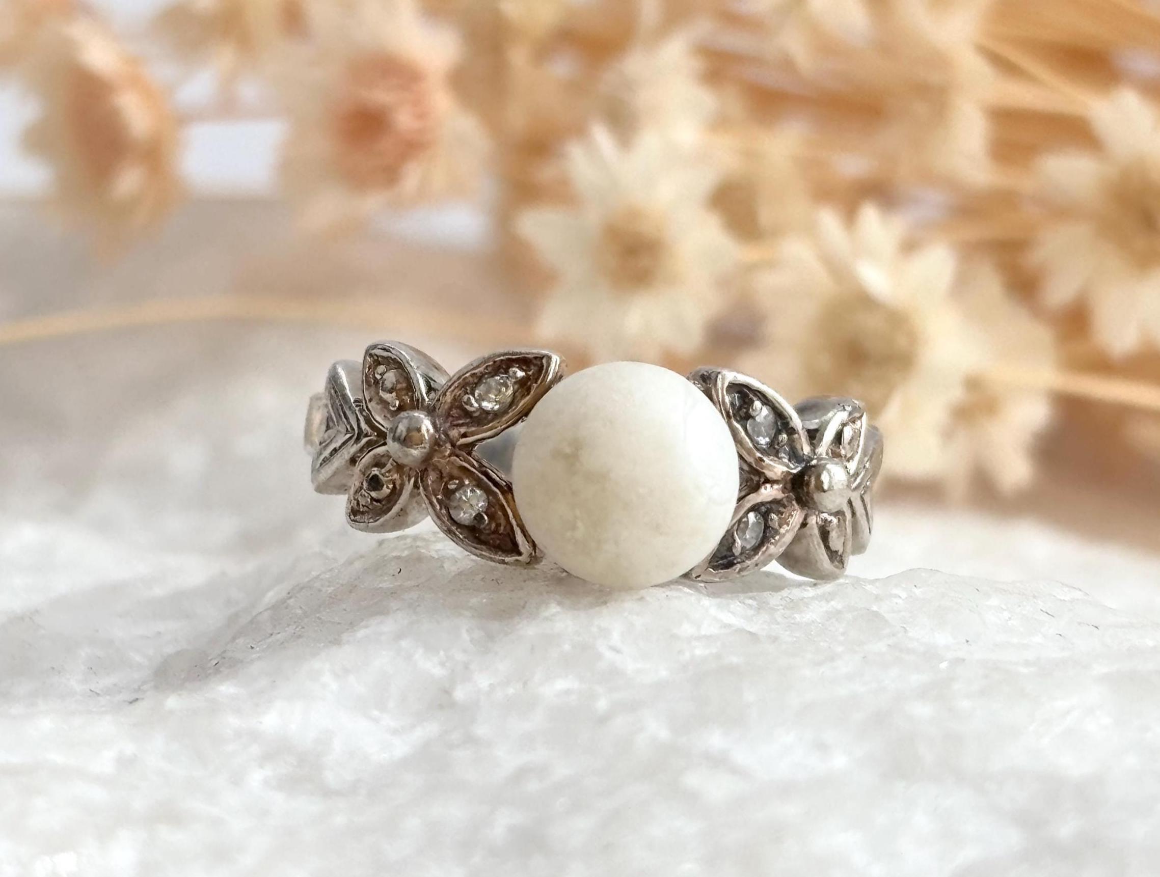 AVON Cultured Pearl & CZ Gemstone Floral Framed 925 Sterling