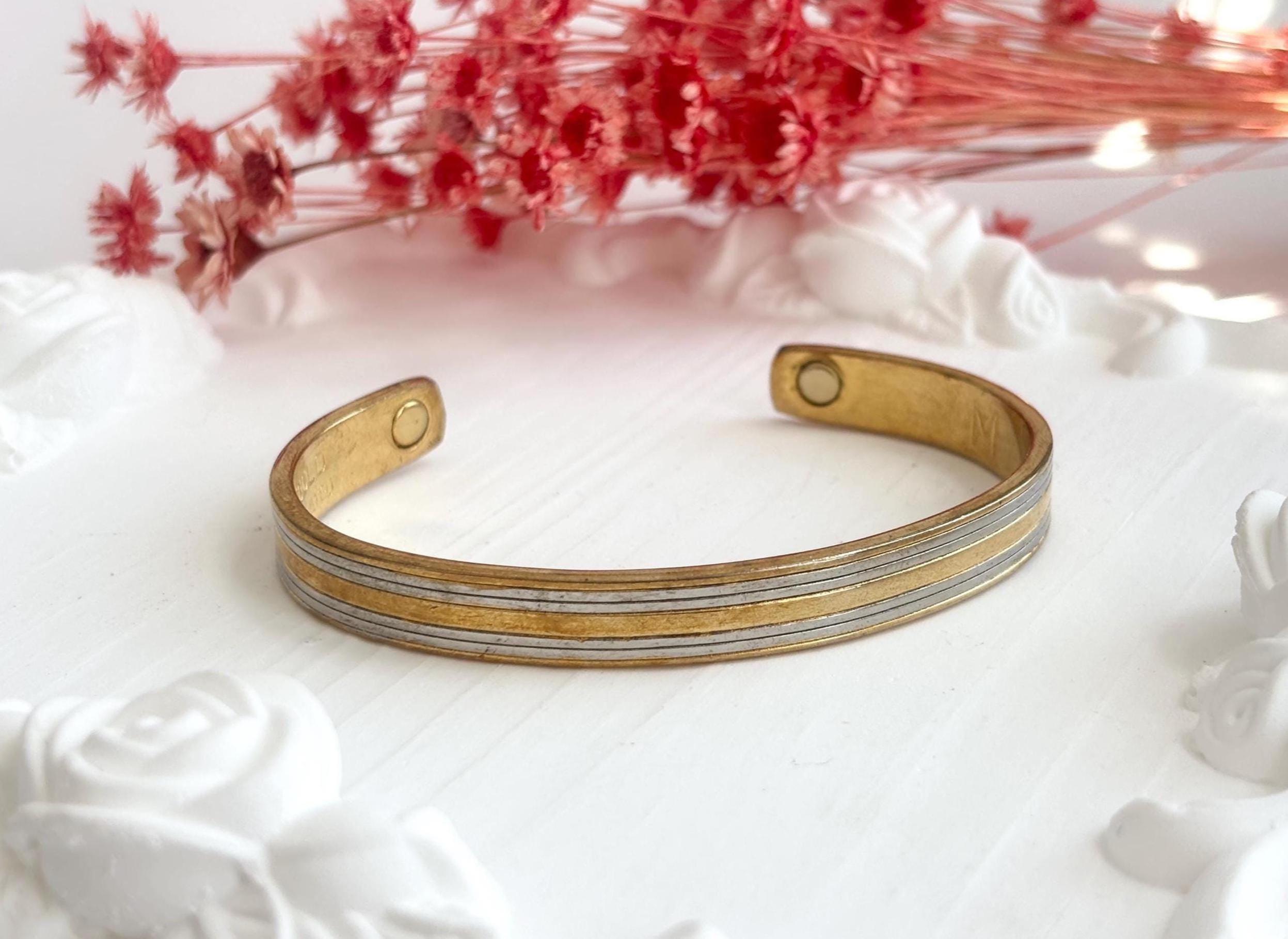 24k Gold Electroplated Dual Silver Gold Toned Vintage Ribbed