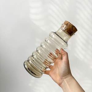 Vintage MCM Holmegaard Primula Apothecary Jar Jacob Bang Smoke Ribbed Glass Jar with Cork Stopper