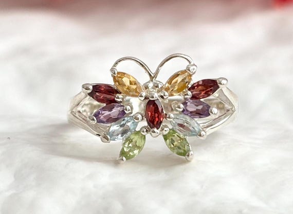 Butterfly Figural Rainbow Gemstone Split Shank St… - image 1