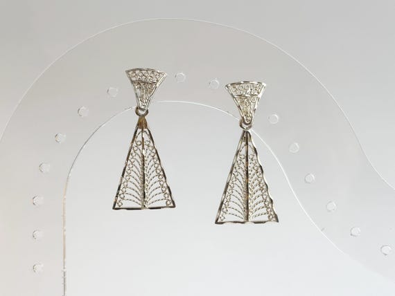Filigree Style Triangular Shaped Dangle Vintage S… - image 10