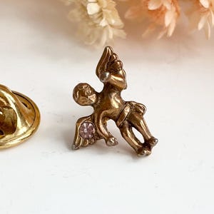 Teeny Tiny Cherub Gold Toned Rhinestone Accented Angel Figural Vintage Religious | Christian | Catholic Lapel Pin