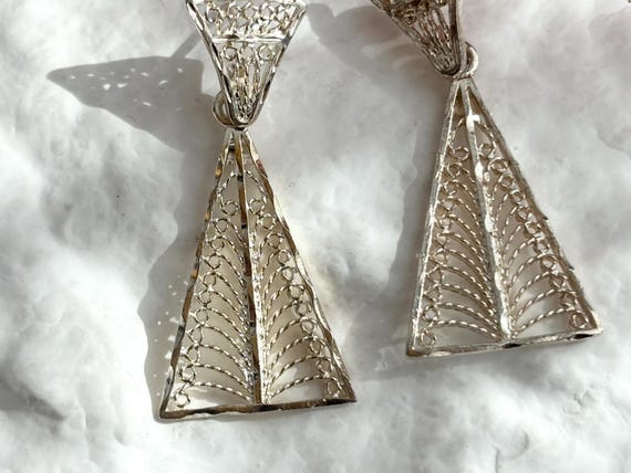 Filigree Style Triangular Shaped Dangle Vintage S… - image 5