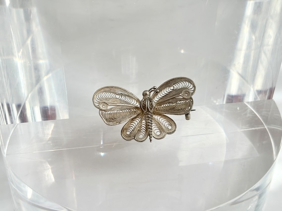 Vintage Silver Filigree Butterfly Brooche Pin - image 2