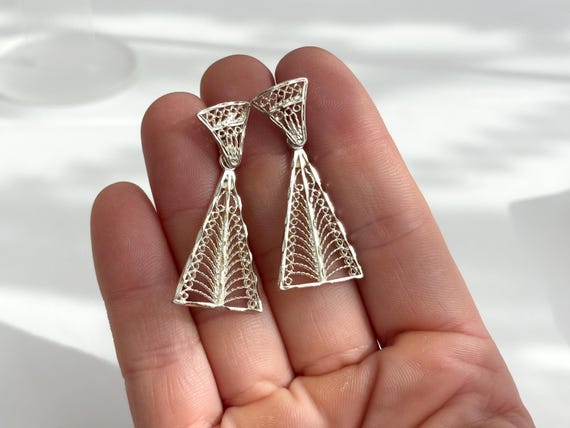 Filigree Style Triangular Shaped Dangle Vintage S… - image 8
