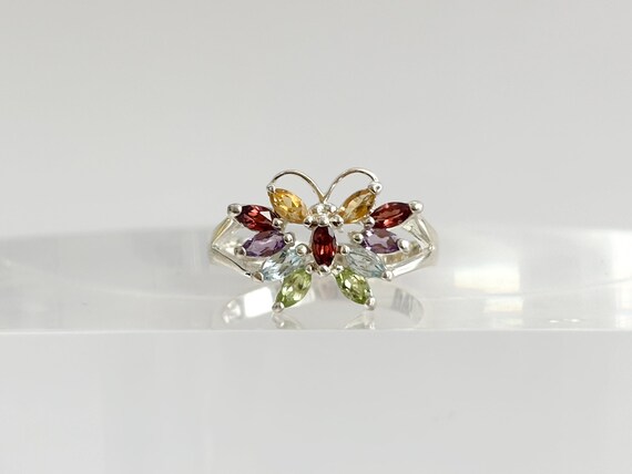 Butterfly Figural Rainbow Gemstone Split Shank St… - image 6