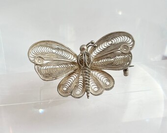 Vintage Silver Filigree Butterfly Brooche Pin