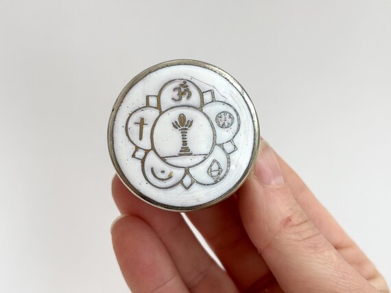 Unity White Enamel Vintage Circular Tiny Silver T… - image 2