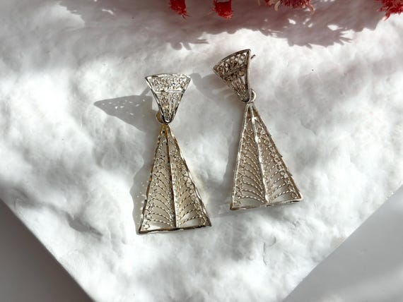 Filigree Style Triangular Shaped Dangle Vintage S… - image 2
