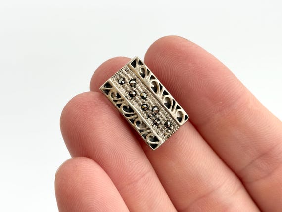 Art Deco Rectangular Marcasite Accented Cutout De… - image 5