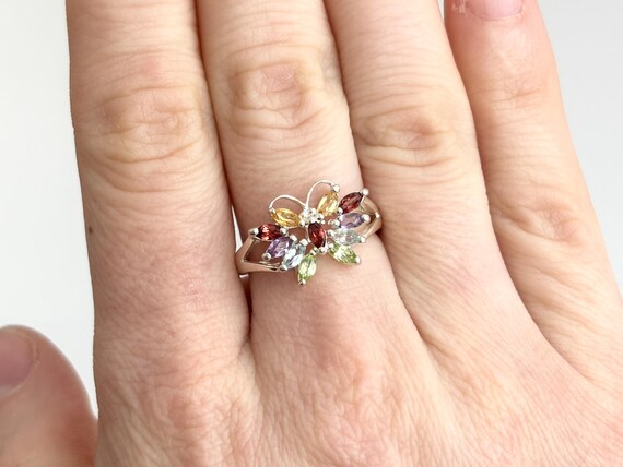 Butterfly Figural Rainbow Gemstone Split Shank St… - image 14