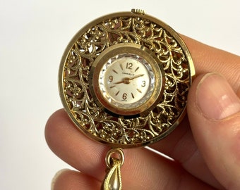 Gorgeous Vintage Carravelle Circular Pendant Necklace Clock