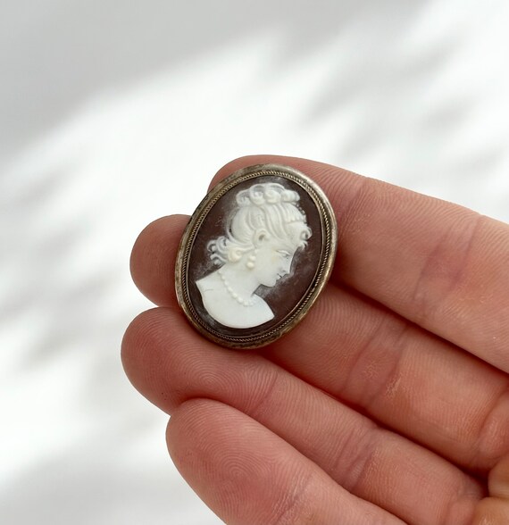 Cameo Hand Carved Vintage 800 Silver Brooch Pin - image 2