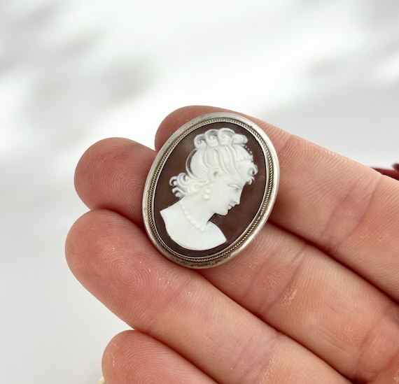 Cameo Hand Carved Vintage 800 Silver Brooch Pin - image 9