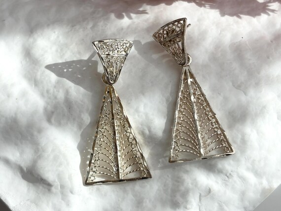 Filigree Style Triangular Shaped Dangle Vintage S… - image 3