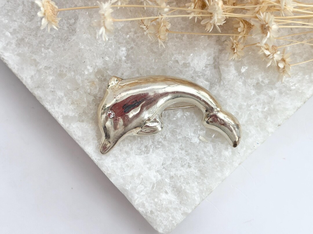   925S シルバー ドルフィン ブローチ Sterling Polished Silver Dolphin Shaped Large 3 Dimensional