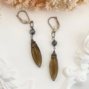 Amber Toned Marquise Dangle Stone Sterling Silver 925 Hinged Vintage Earrings