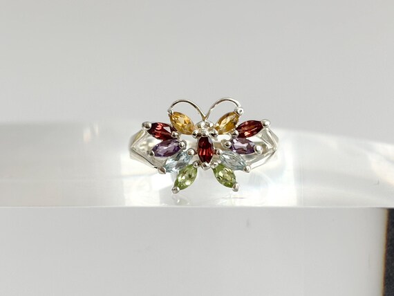 Butterfly Figural Rainbow Gemstone Split Shank St… - image 17