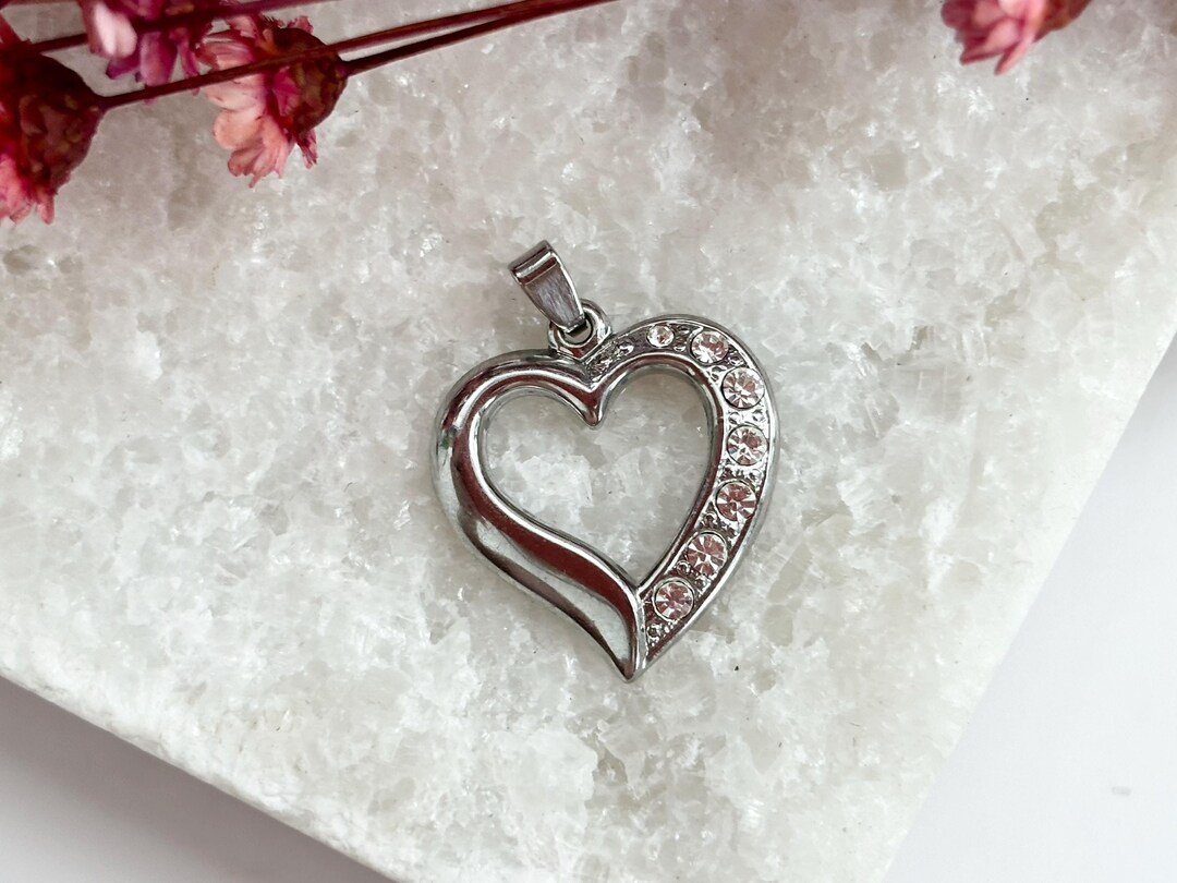 Silver Rhinestone Heart Vintage Silver Tone Rhinestone Heart Shaped Retro Love Pendant | Charm ...