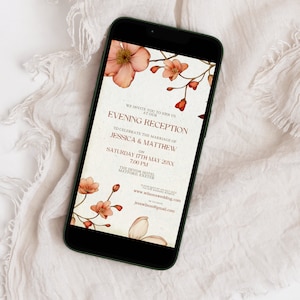 Evening Wedding Reception Electronic Invitation, Cottagecore Wildflower Invite, Digital Wedding Party E-Invite Template, Instant Download