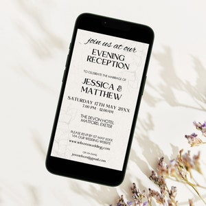 Evening Wedding Reception Electronic Invitation, Modern Minimalist Invite, Digital Elegant Wedding Party E-Invite Template, Instant Download