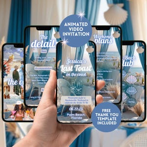 Last Toast On The Coast Bachelorette Itinerary Invitation, Animated Coastal Beach Bach Weekend Invite, Editable Bridal Hen Do Canva Template