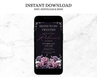 Death to my 20s Invite, Gothic 30th Birthday Invitation, Editable Template, Funeral 30th Birthday, Black 30th Birthday Invite, Digital
