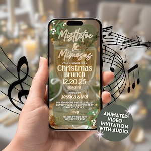 Christmas Brunch Invitation, Animated Girls Party Mimosa Friendsmas Holiday Invite Template, Digital Womens Gold Christmas Eve Brunch Invite