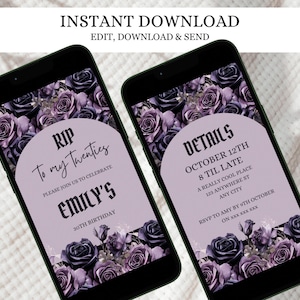 Death to my 20s Invite, Gothic 30th Birthday Invitation, Editable Template, Funeral 30th Birthday, Purple 30th Birthday Invite, Digital