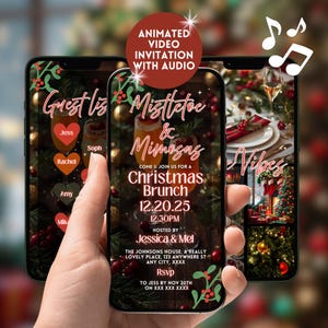 Christmas Brunch Invitation, Animated Girls Party Mimosa Friendsmas Holiday Invite Template, Digital Womens Pink Christmas Eve Brunch Invite