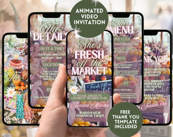 Fresh Off The Market Bridal Shower Invitation, Digital Farmers Market Bridal Shower Brunch Invite, Shes Off The Market Invite Canva Template