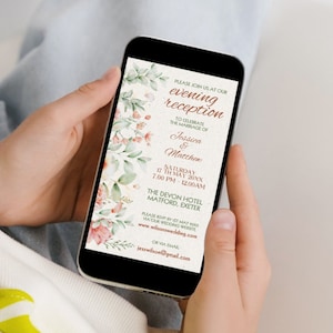 Digital Evening Wedding Reception Invitation, Electronic Spring Floral Invite, Editable Wedding Party E-Invite Template, Instant Download