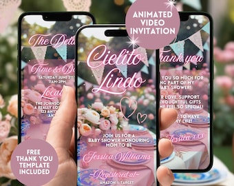 Cielito Lindo Baby Shower Invitation, Animated Mexican Talavera Video Invite, Digital Baby Shower, Papel Picado Party Invite Canva Template