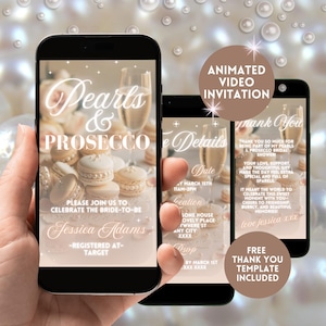 Pearls and Prosecco Bridal Shower Invitation Template, Digital White Pearl Elegant Bridal Shower Invite, Electronic Prosecco Wedding Shower