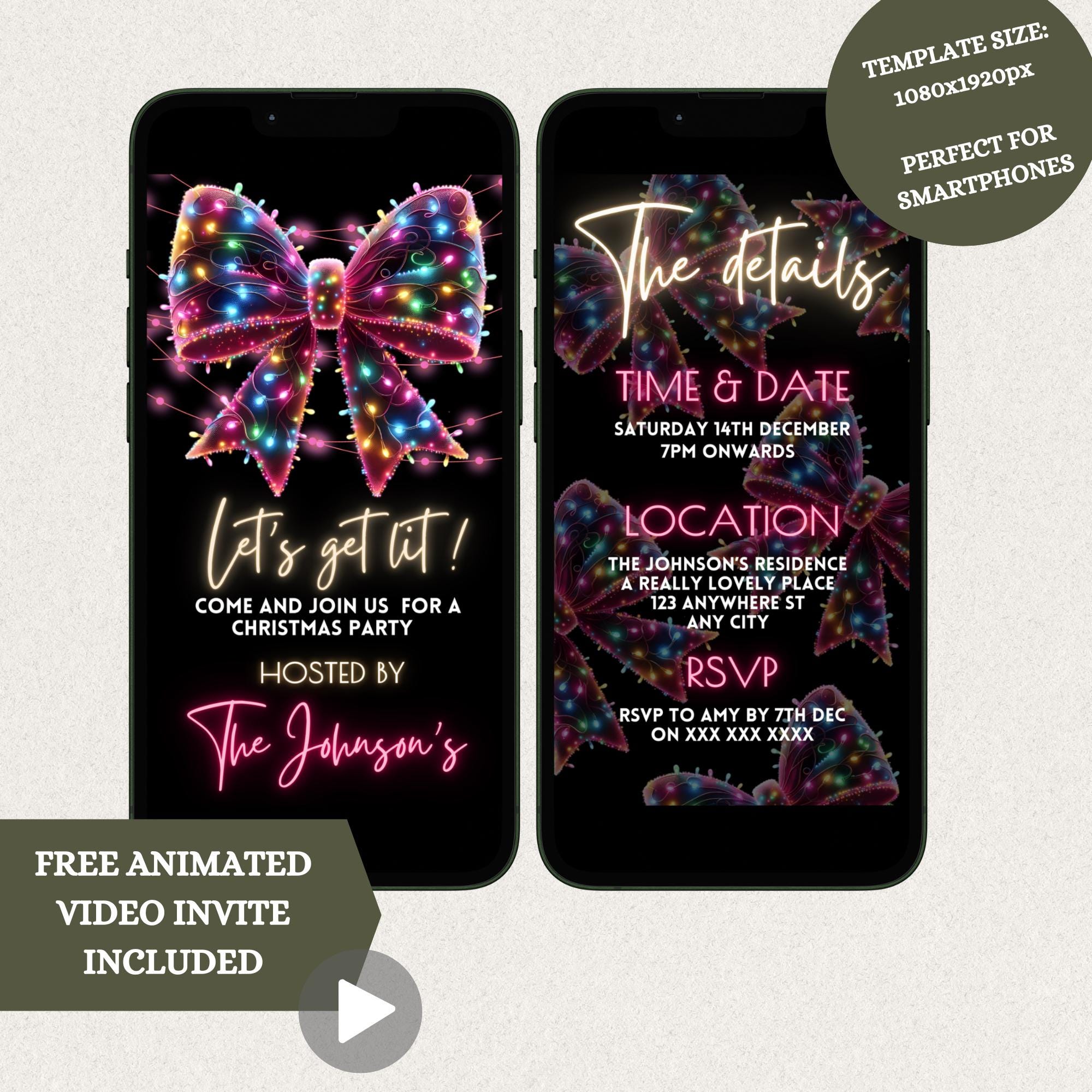 Digital Christmas Party Invitation, Electronic Black and Hot Pink ...