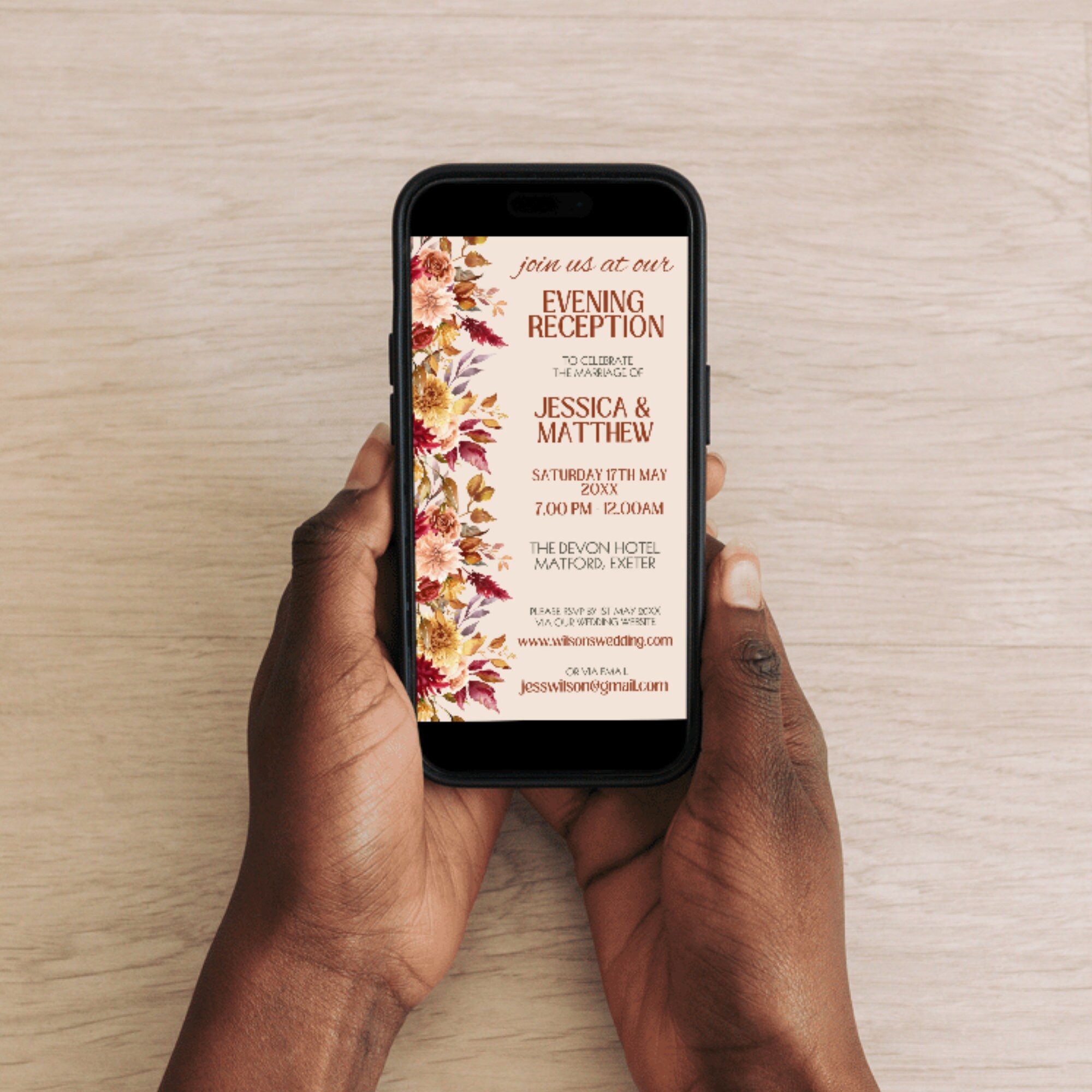 Digital Evening Wedding Reception Invitation,electronic Autumn Flowers ...