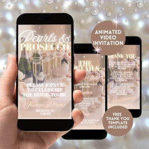 Pearls and Prosecco Bridal Shower Invitation Template, Digital White Pearl Elegant Bridal Shower Invite, Electronic Prosecco Wedding Shower