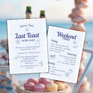 Last Toast On The Coast Bachelorette Itinerary Invitation, Animated Coastal Beach Bach Weekend Invite, Editable Bridal Hen Do Canva Template