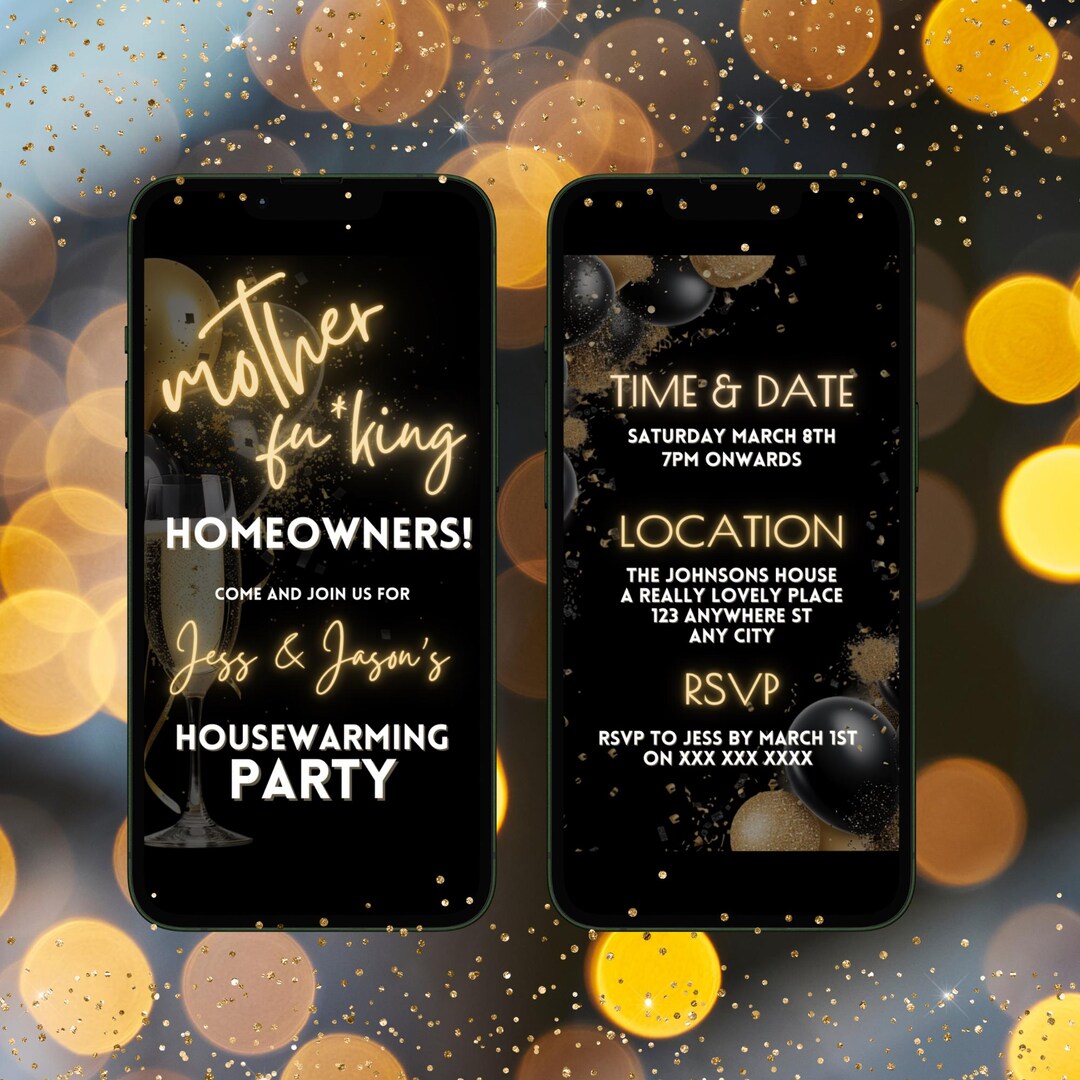 Digital Housewarming Invitation, Editable Modern Black and Gold New ...
