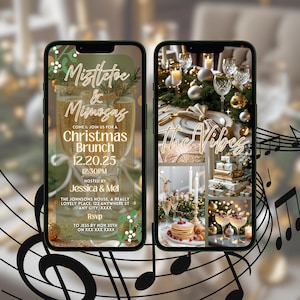 Christmas Brunch Invitation, Animated Girls Party Mimosa Friendsmas Holiday Invite Template, Digital Womens Gold Christmas Eve Brunch Invite