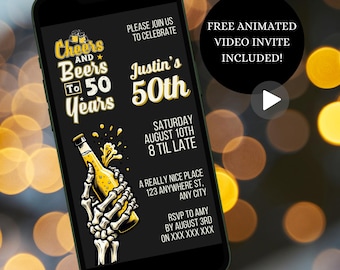 Invitación digital a la fiesta de cumpleaños número 50 para hombres, invitación editable de cincuenta aplausos y cervezas para él, bricolaje Evite para dispositivos móviles, descarga instantánea Evite